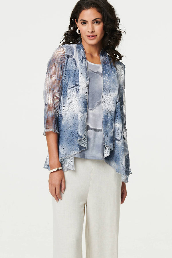 Grey | Tie Dye Semi Sheer Crochet Waterfall Top