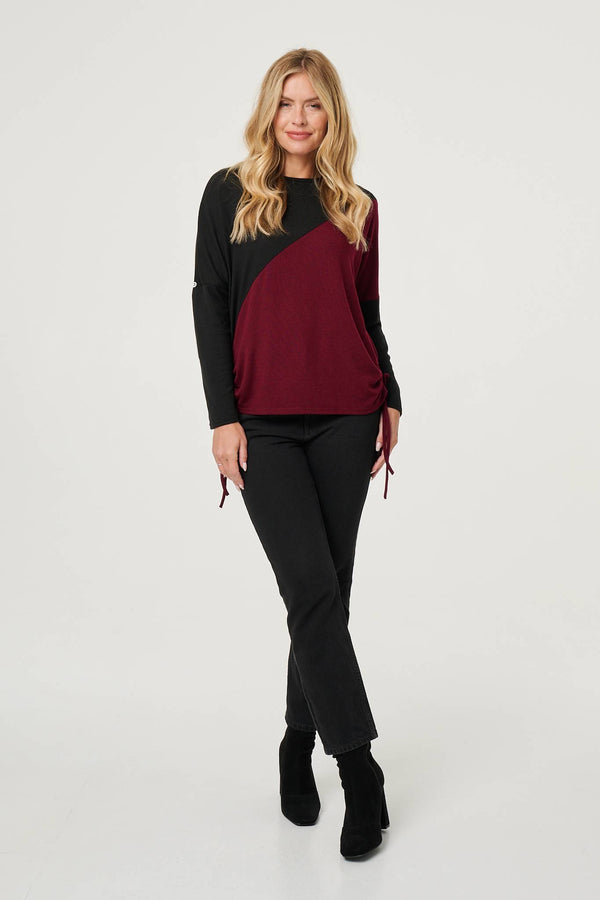Black | Colour Block Batwing Sleeve Knit Top