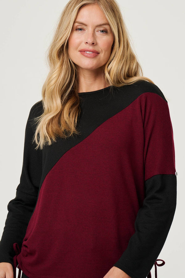 Black | Colour Block Batwing Sleeve Knit Top