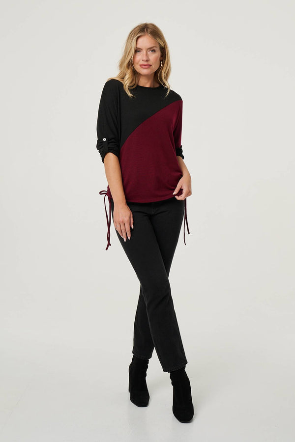 Black | Colour Block Batwing Sleeve Knit Top