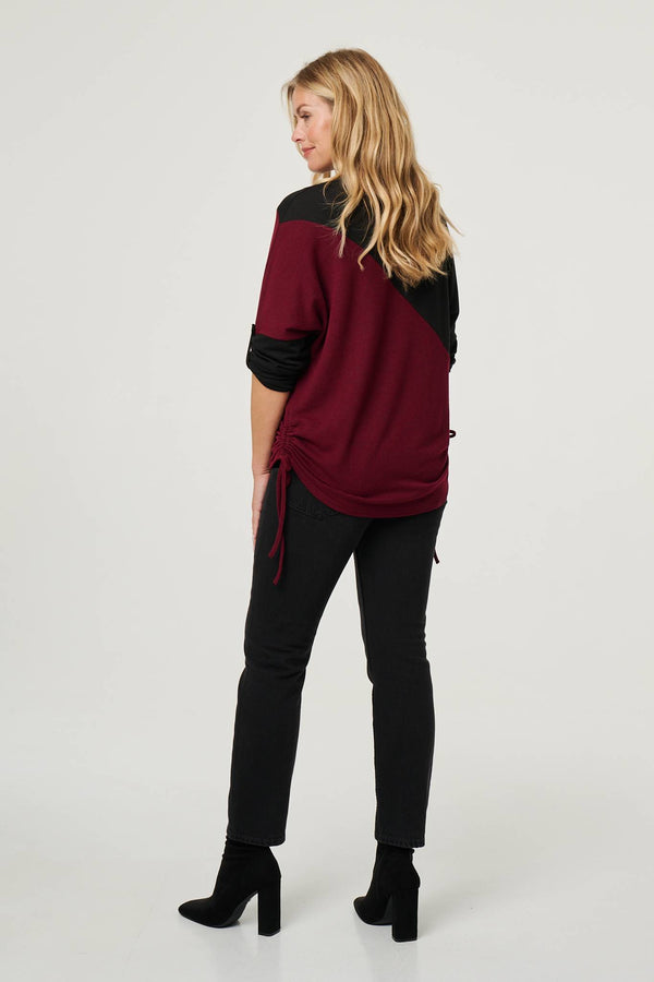 Black | Colour Block Batwing Sleeve Knit Top