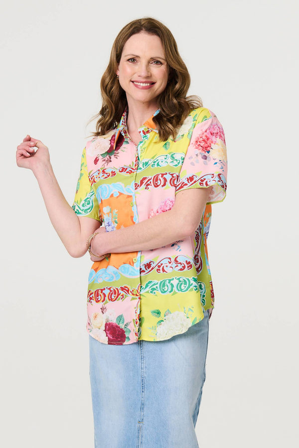 Yellow | Mosaic Print Short Sleeve Relaxed Shirt