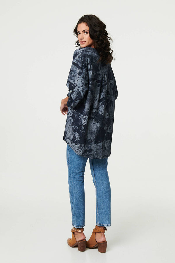Navy | Floral 3/4 Sleeve Relaxed Blouse