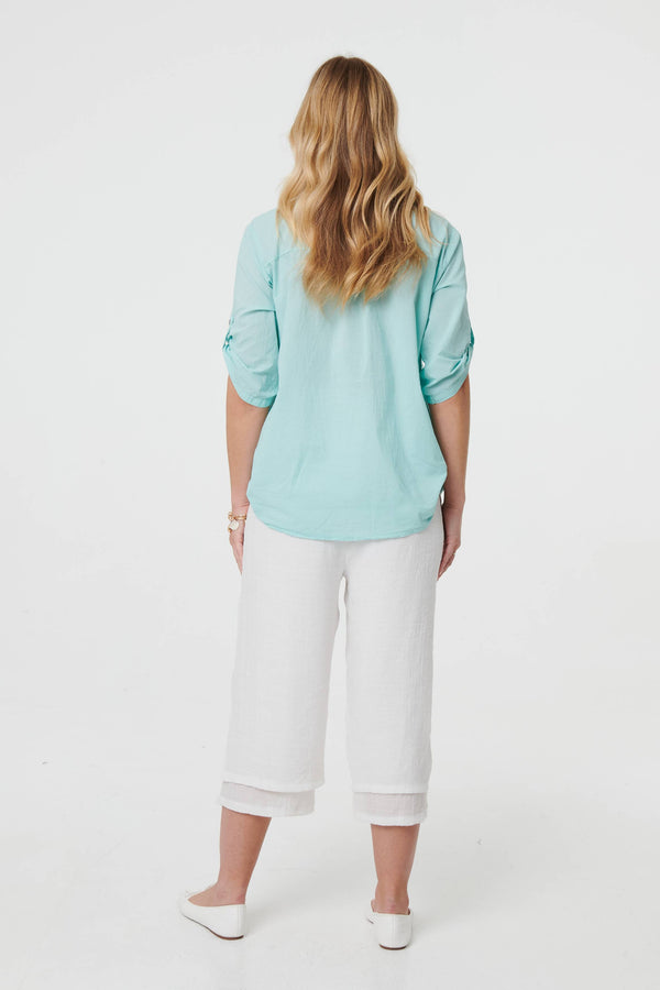 Green | Broderie Anglaise Button Front Blouse