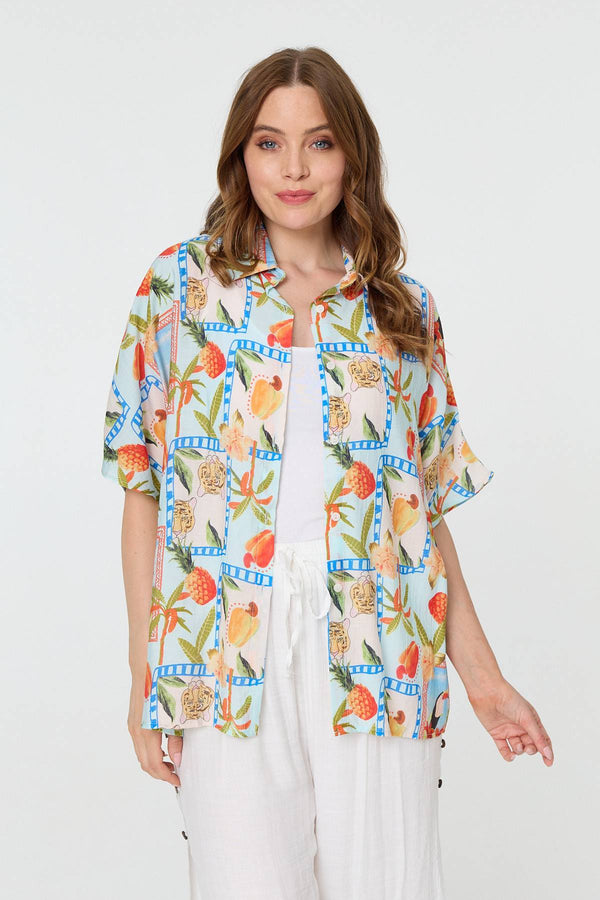 Blue | Patchwork Relaxed 1/2 Sleeve Shirt