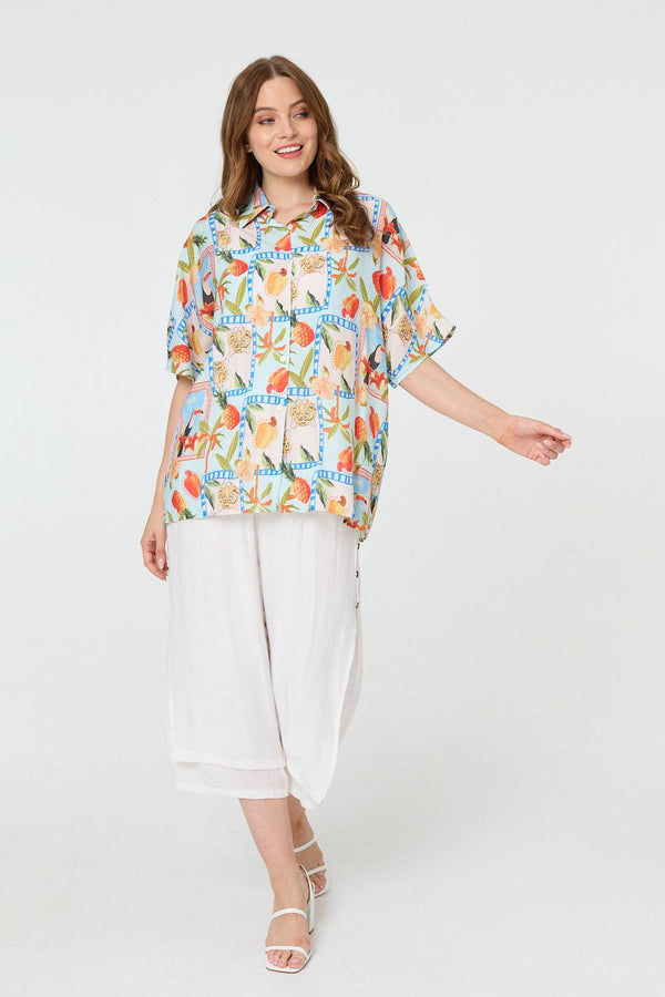 Blue | Patchwork Relaxed 1/2 Sleeve Shirt