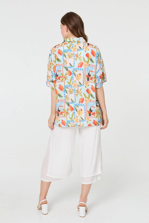 Blue | Patchwork Relaxed 1/2 Sleeve Shirt