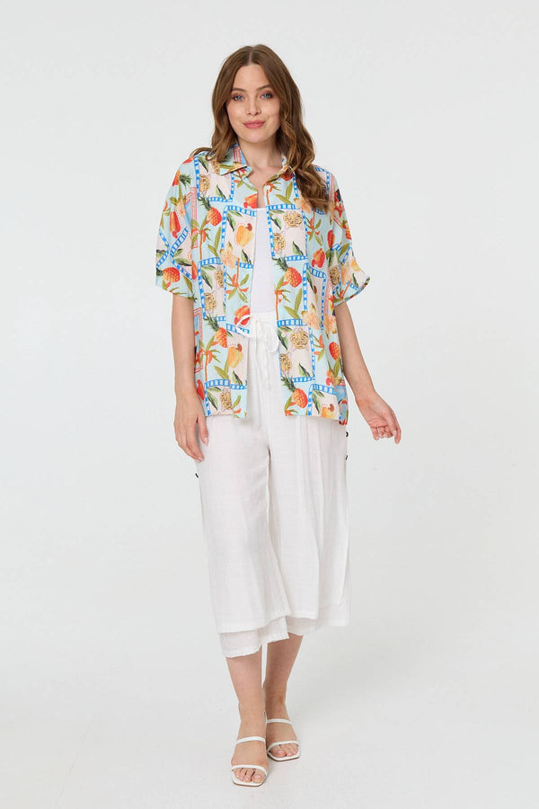 Blue | Patchwork Relaxed 1/2 Sleeve Shirt