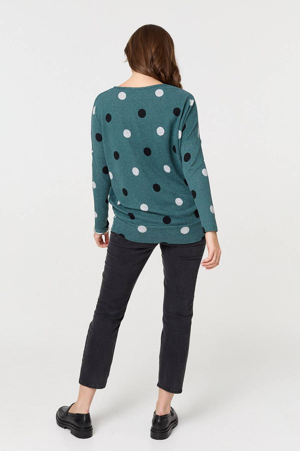 Green | Polka Dot Print Relaxed Sweatshirt