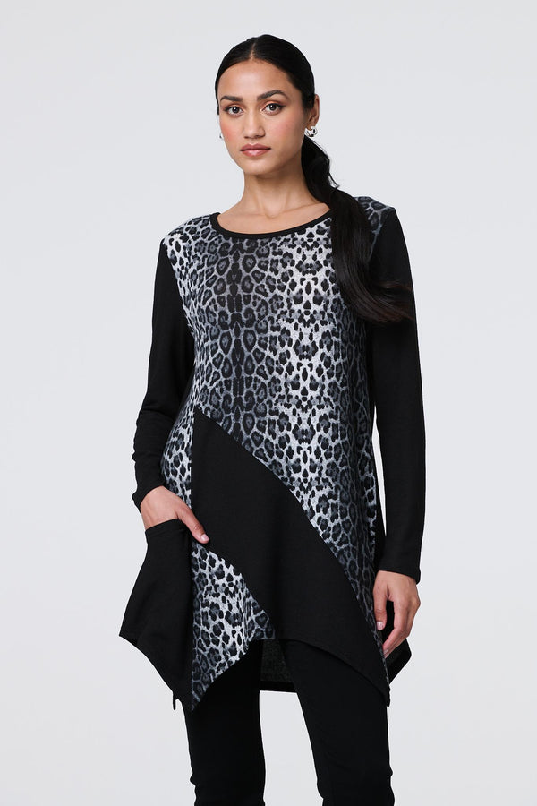 Black | Animal Print Asymmetric Hem Tunic