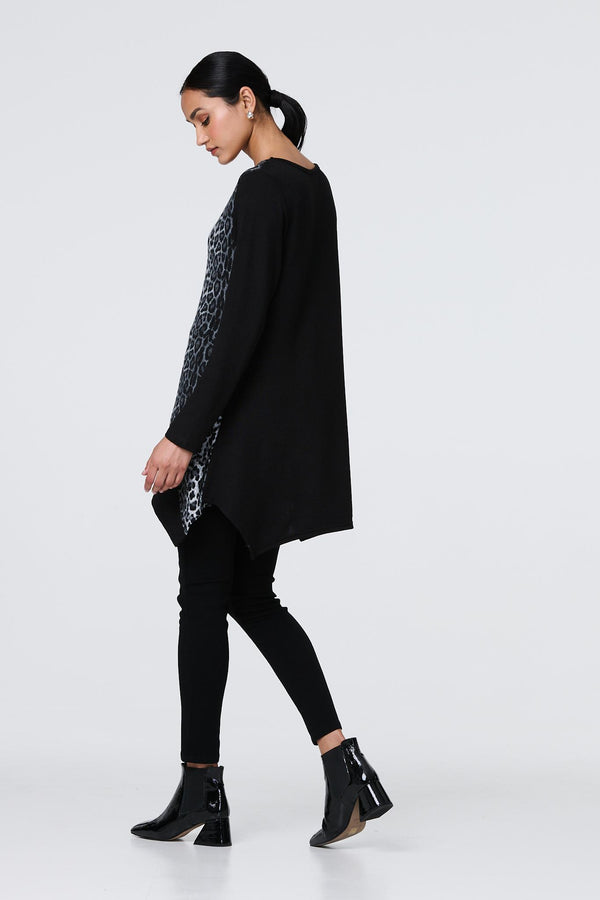 Black | Animal Print Asymmetric Hem Tunic