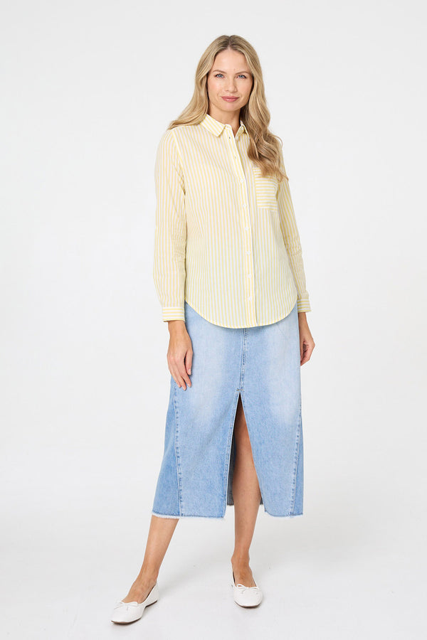 Yellow | Striped Long Sleeve Shirt : Model is 5'10"/178 cm and wears UK10/EU38/US6/AUS10