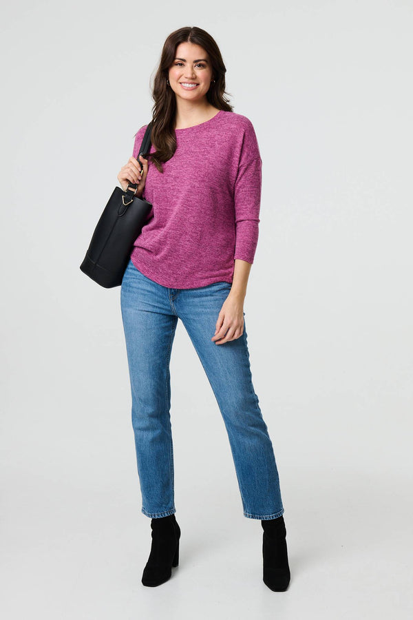 Pink | Relaxed Boat Neck 3/4 Sleeve Top