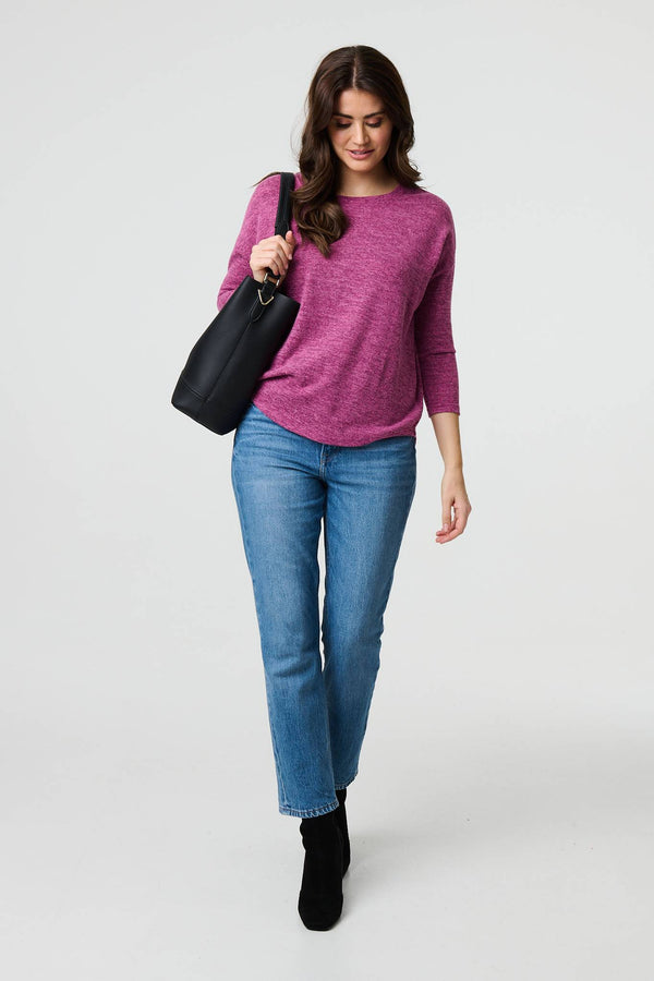Pink | Relaxed Boat Neck 3/4 Sleeve Top
