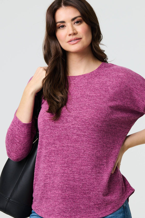 Pink | Relaxed Boat Neck 3/4 Sleeve Top