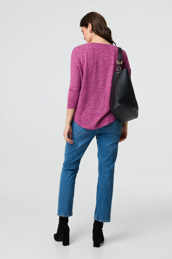 Pink | Relaxed Boat Neck 3/4 Sleeve Top