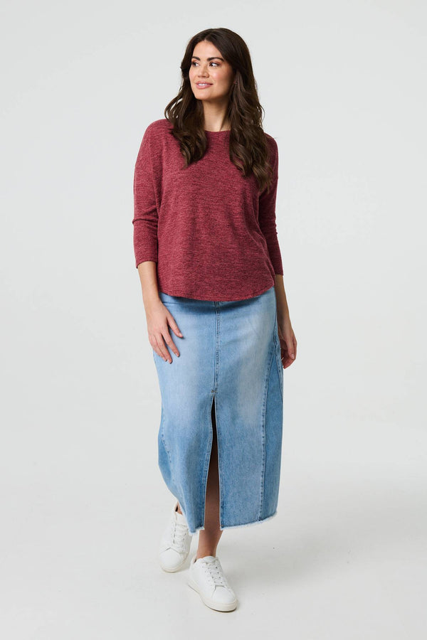 Red | Relaxed Boat Neck 3/4 Sleeve Top