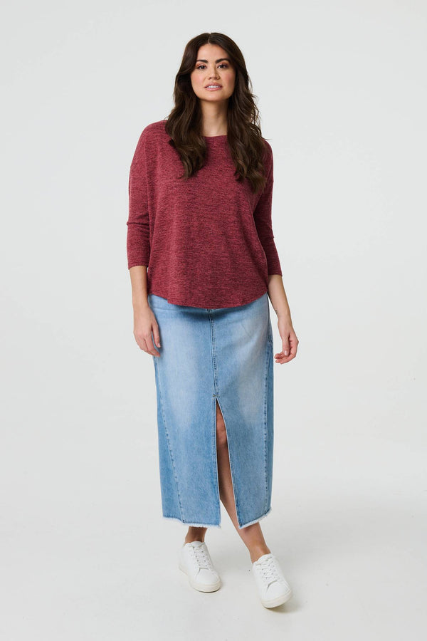 Red | Relaxed Boat Neck 3/4 Sleeve Top