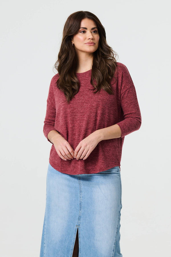 Red | Relaxed Boat Neck 3/4 Sleeve Top