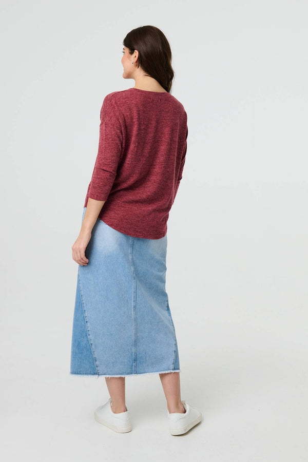 Red | Relaxed Boat Neck 3/4 Sleeve Top