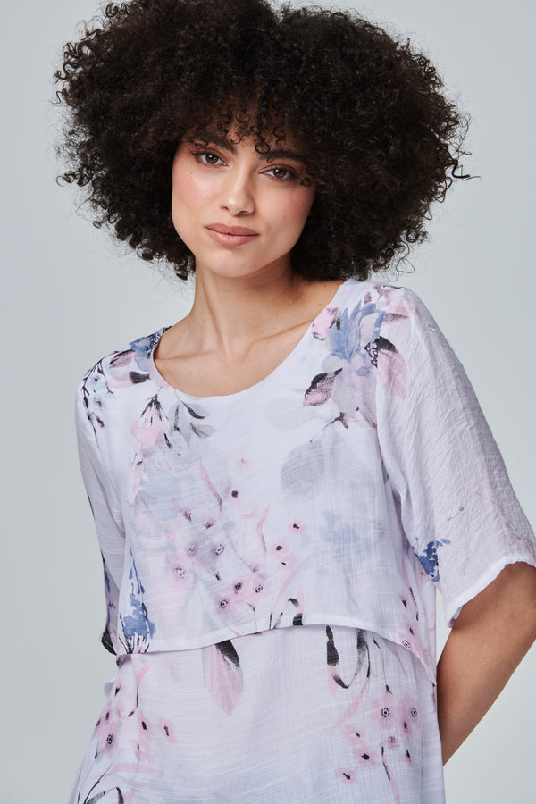 Pink | Floral Layered Relaxed Fit Blouse