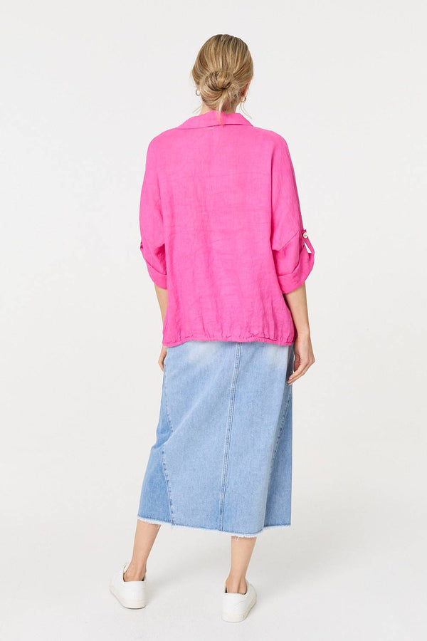 Pink | Sequin Detail 3/4 Turn-Up Sleeve Shirt