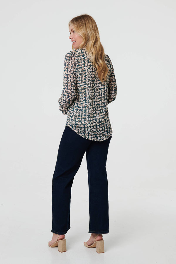 Green | Printed Long Sleeve High Neck Top