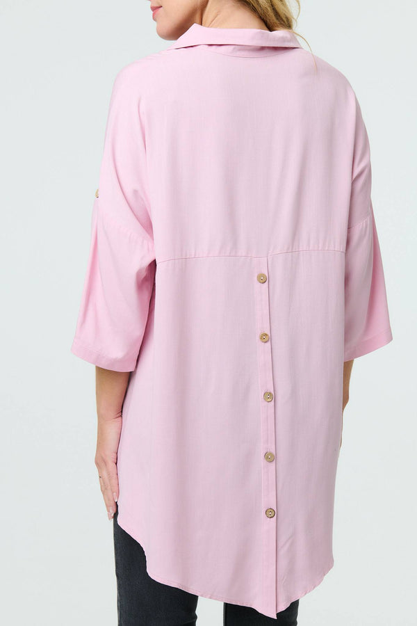 Pink | Relaxed High Low 3/4 Sleeve Shirt