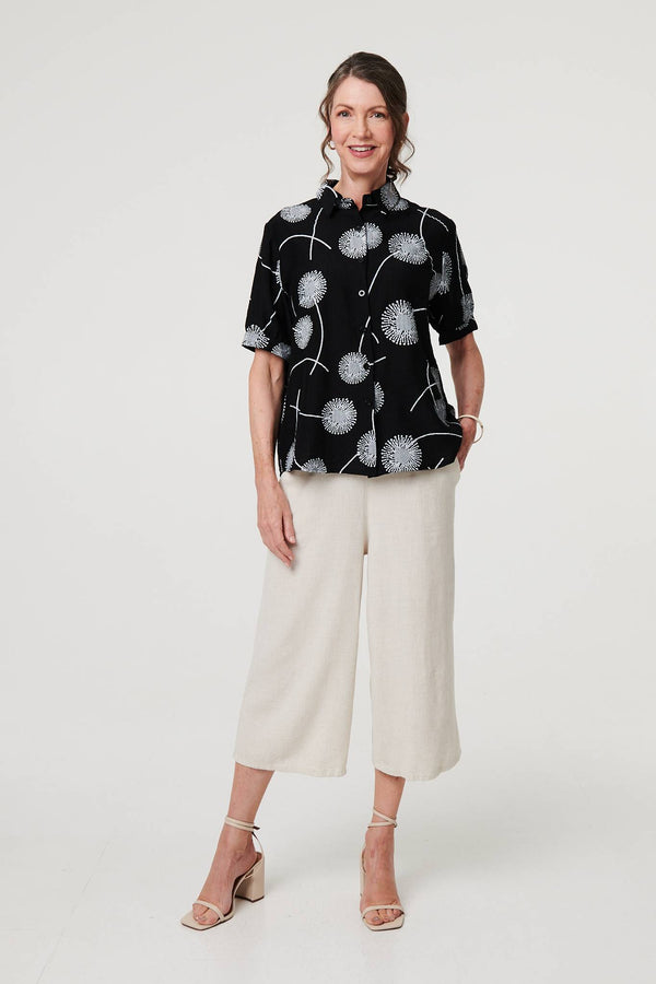 Black | Printed 1/2 Sleeve Button-Up Shirt