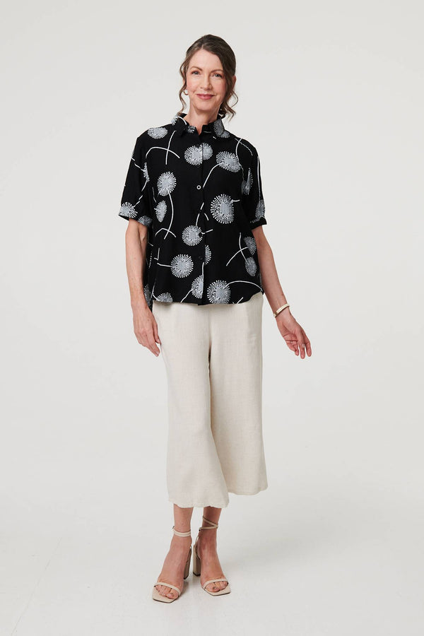 Black | Printed 1/2 Sleeve Button-Up Shirt