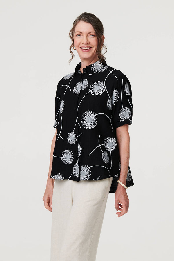 Black | Printed 1/2 Sleeve Button-Up Shirt