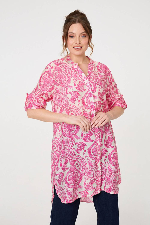 Pink | Paisley Print Relaxed Longline Shirt
