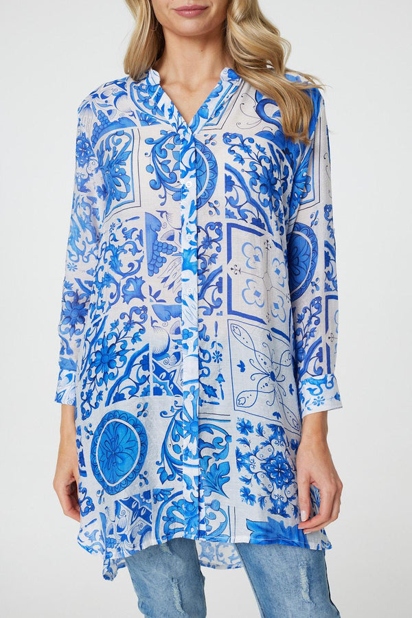 Blue | Mosaic Print Longline Blouse Dress