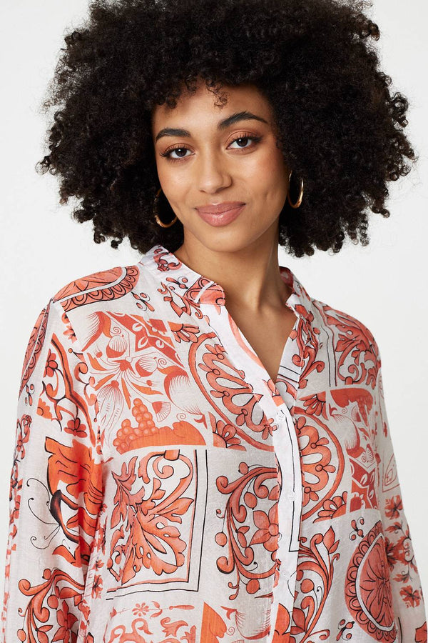 Coral | Mosaic Print Longline Blouse Dress