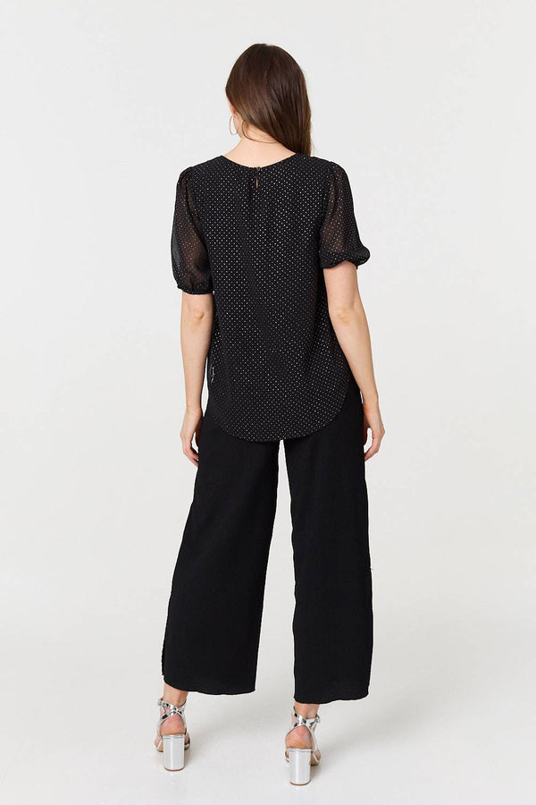 Black | Polka Dot Print Semi Sheer Blouse