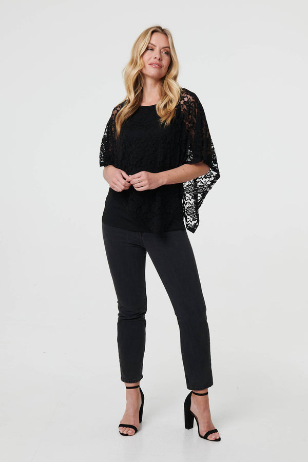 Black | Floral Lace Asymmetric Layered Top
