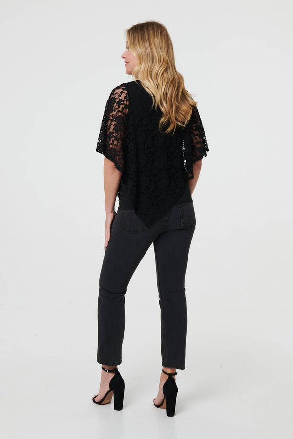 Black | Floral Lace Asymmetric Layered Top