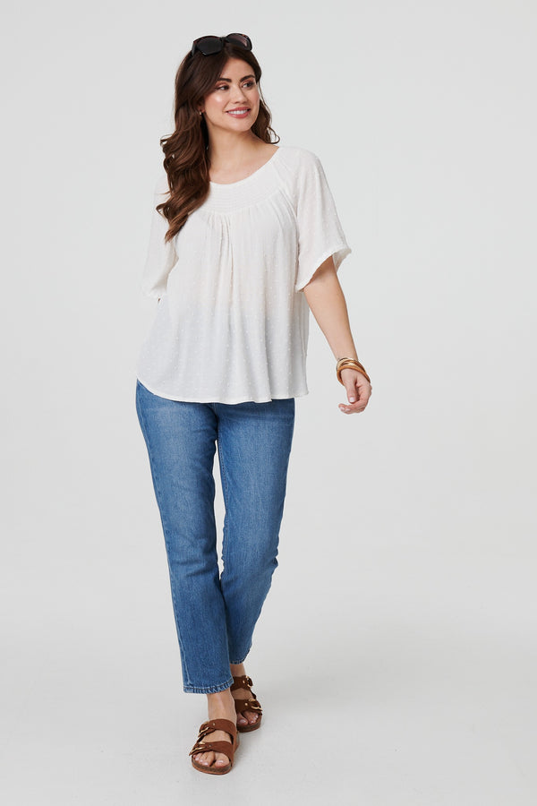 White | Textured Semi Sheer Shirred Bardot Top