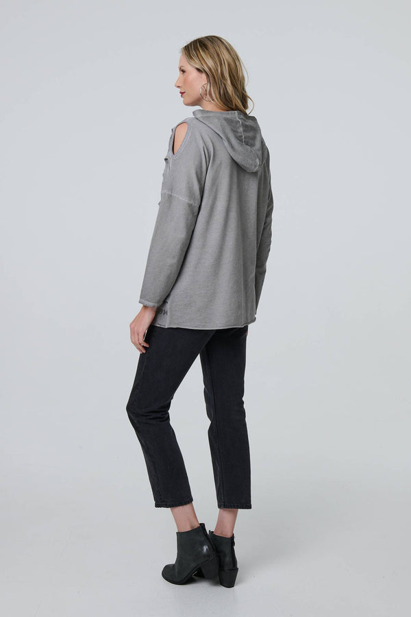 Silver | Graphic Print Cut Out Layer Hoodie