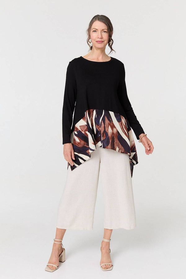 Black | Colour Block Curve Hem Relaxed Tunic