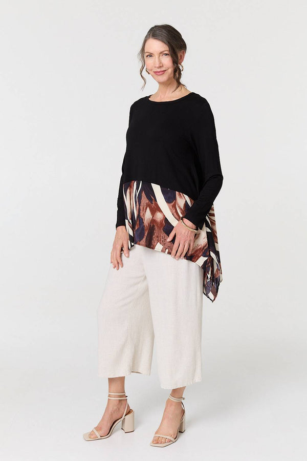 Black | Colour Block Curve Hem Relaxed Tunic
