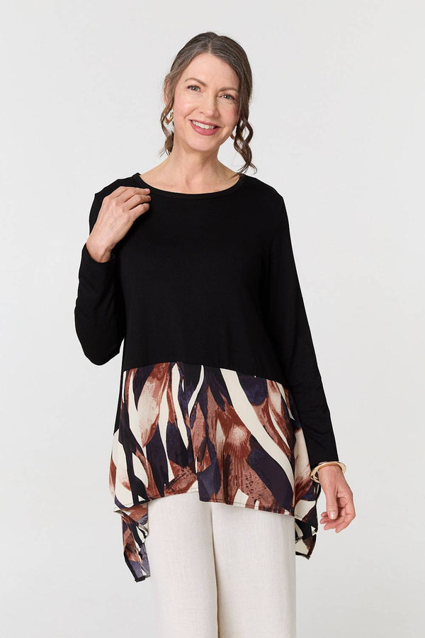 Black | Colour Block Curve Hem Relaxed Tunic