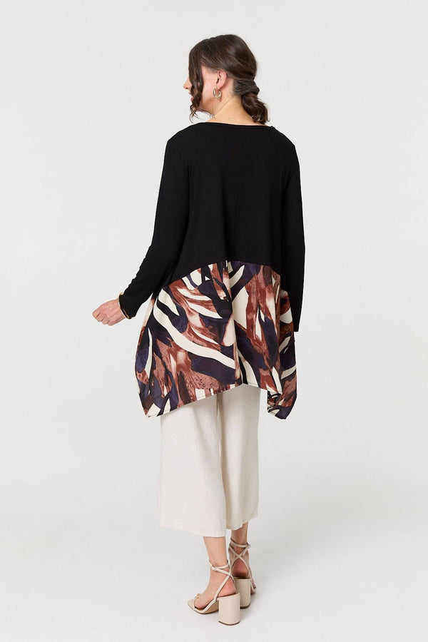 Black | Colour Block Curve Hem Relaxed Tunic