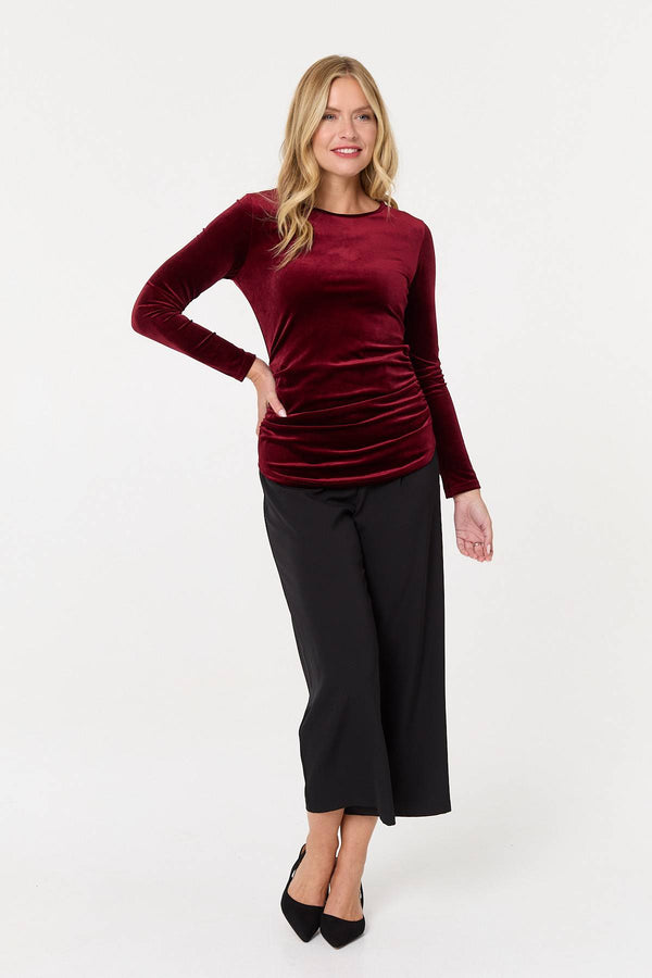 Red | Velour Soft Texture Long Sleeve Slim Top