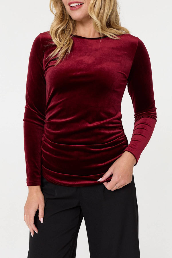 Red | Velour Soft Texture Long Sleeve Slim Top