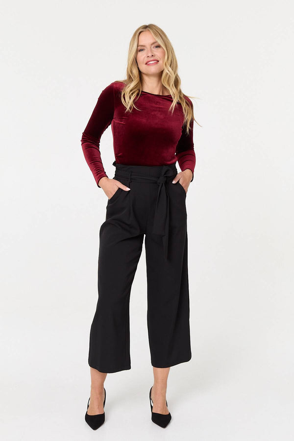 Red | Velour Soft Texture Long Sleeve Slim Top