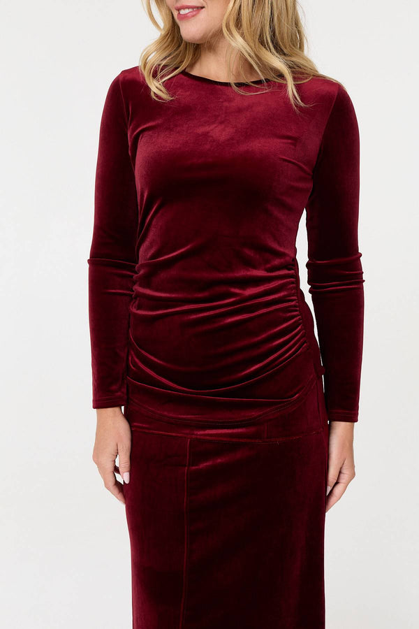 Red | Velour Soft Texture Long Sleeve Slim Top