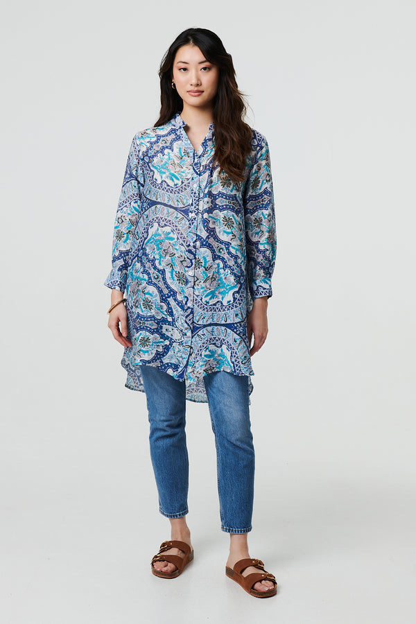 Blue | Paisley Long Sleeve Tunic Shirt