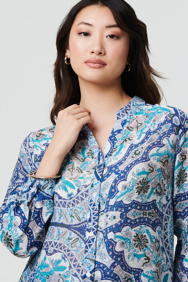 Blue | Paisley Long Sleeve Tunic Shirt