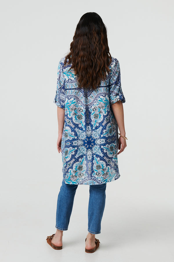 Blue | Paisley Long Sleeve Tunic Shirt